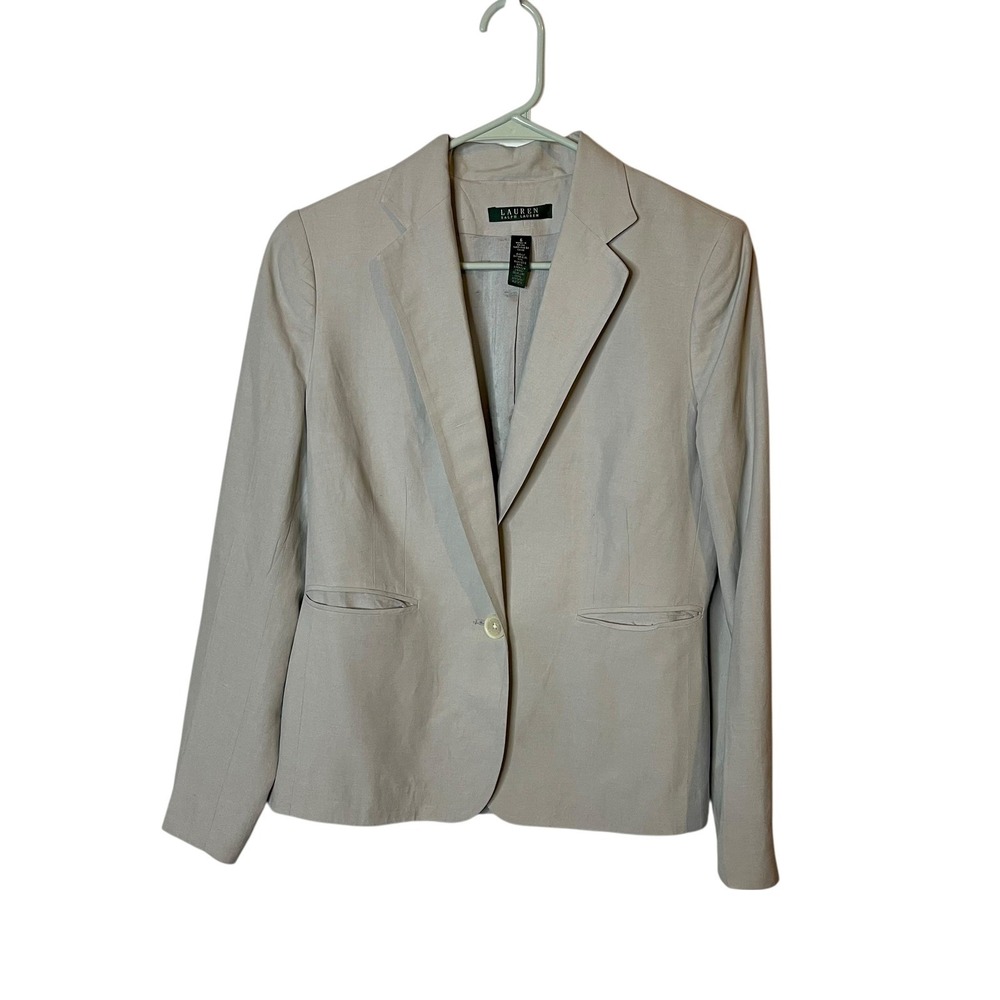 Lauren Ralph Lauren Womens Blazer Gray Silk Linen Blend Size 6 Single Button